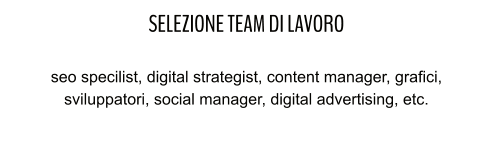 SELEZIONE TEAM DI LAVORO  seo specilist, digital strategist, content manager, grafici, sviluppatori, social manager, digital advertising, etc.